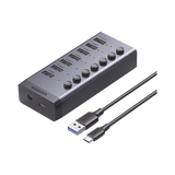 HUB de 7 Puertos USB 3.0  / 4 puertos de Carga Inteligente/ USB 3.0 a 5Gbps / 1 USB-C Hembra (solo datos)
